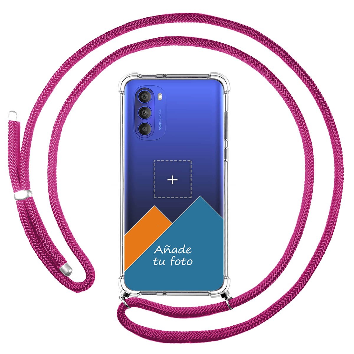 Personaliza tu Funda Colgante Transparente para Motorola Moto G51 5G con Cordon Rosa Fucsia Dibujo Personalizada