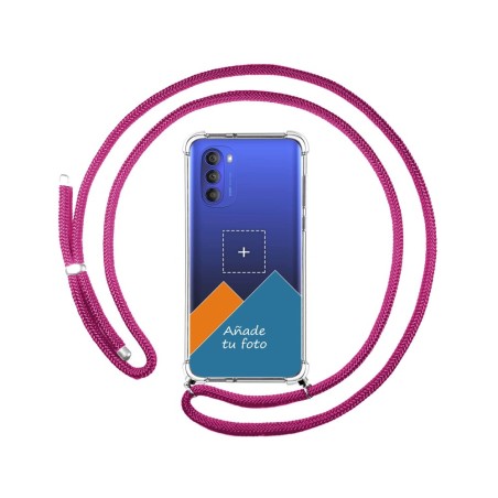 Personaliza tu Funda Colgante Transparente para Motorola Moto G51 5G con Cordon Rosa Fucsia Dibujo Personalizada