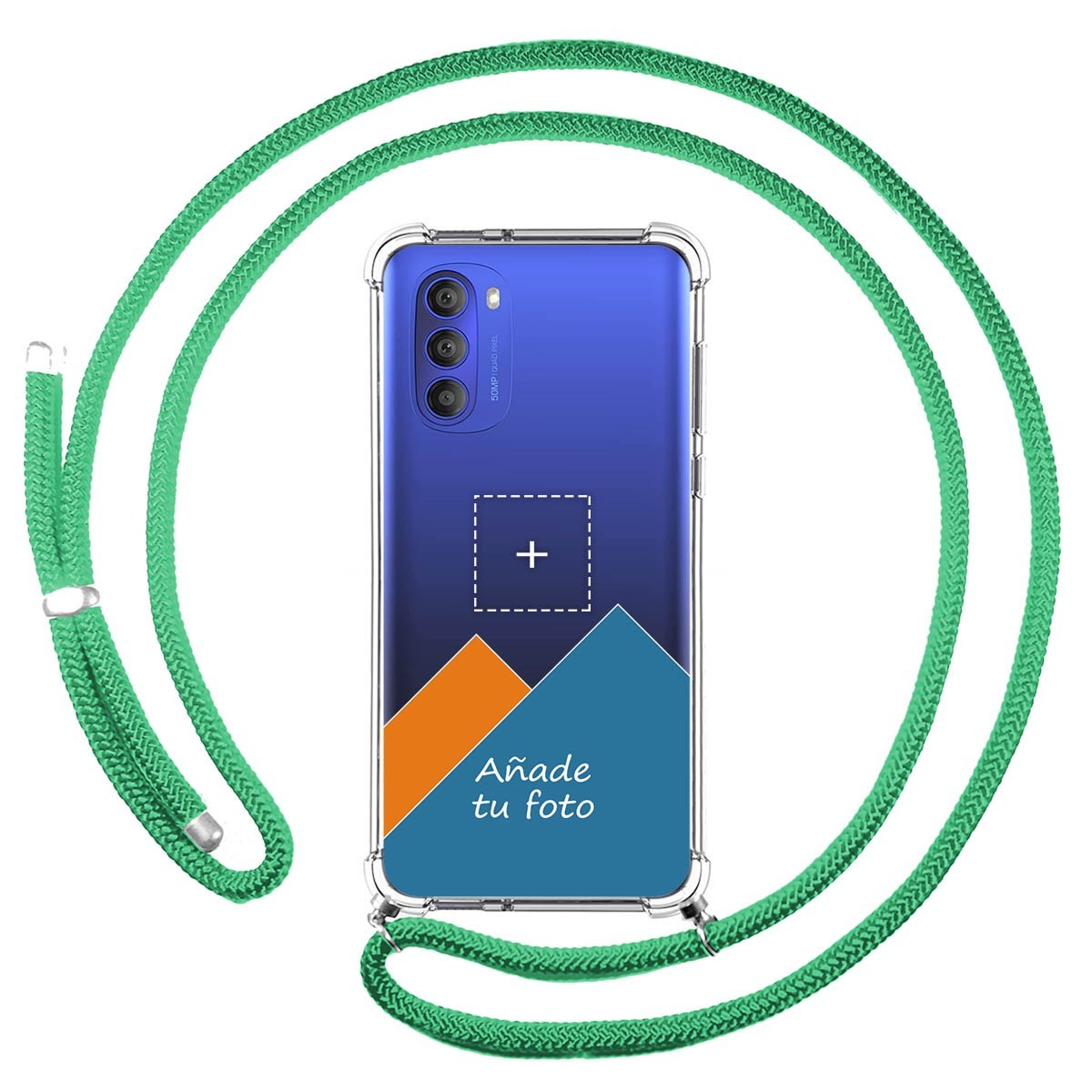 Personaliza tu Funda Colgante Transparente para Motorola Moto G51 5G con Cordon Verde Agua Dibujo Personalizada