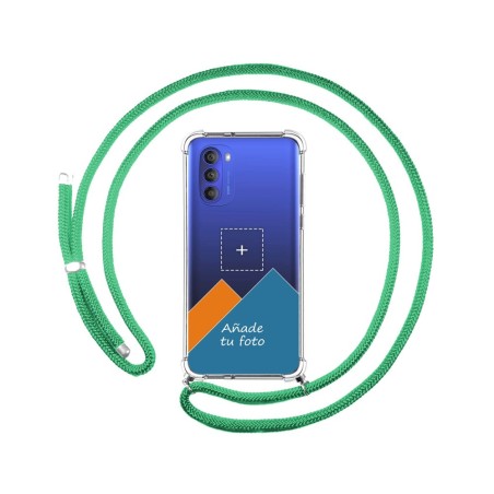Personaliza tu Funda Colgante Transparente para Motorola Moto G51 5G con Cordon Verde Agua Dibujo Personalizada