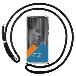 Personaliza tu Funda Colgante Transparente para Motorola Moto G71 5G con Cordon Negro Dibujo Personalizada