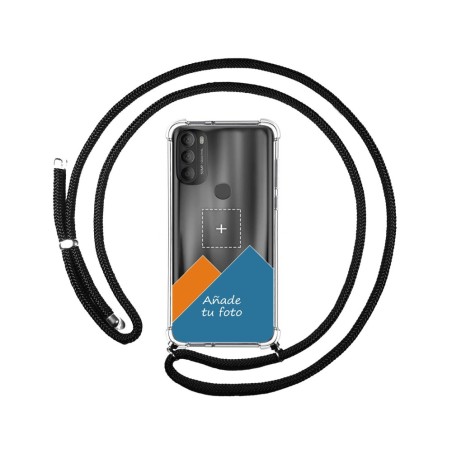 Personaliza tu Funda Colgante Transparente para Motorola Moto G71 5G con Cordon Negro Dibujo Personalizada