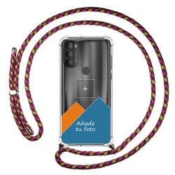 Personaliza tu Funda Colgante Transparente para Motorola Moto G71 5G con Cordon Rosa / Dorado Dibujo Personalizada