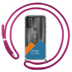 Personaliza tu Funda Colgante Transparente para Motorola Moto G71 5G con Cordon Rosa Fucsia Dibujo Personalizada
