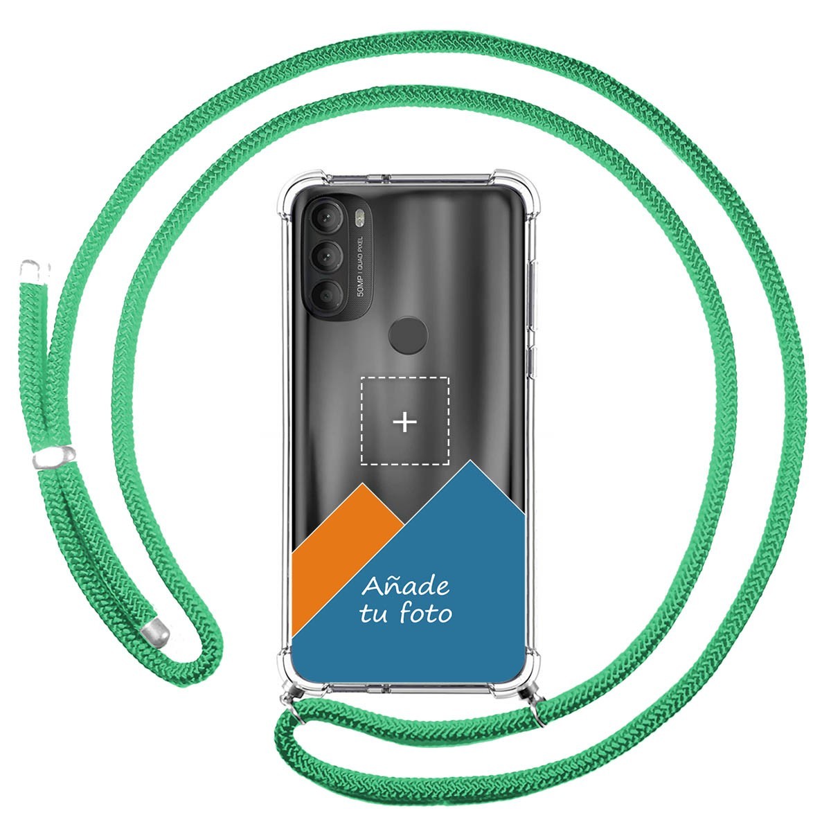 Personaliza tu Funda Colgante Transparente para Motorola Moto G71 5G con Cordon Verde Agua Dibujo Personalizada