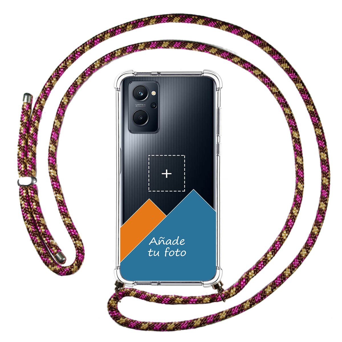 Personaliza tu Funda Colgante Transparente para Realme 9i con Cordon Rosa / Dorado Dibujo Personalizada