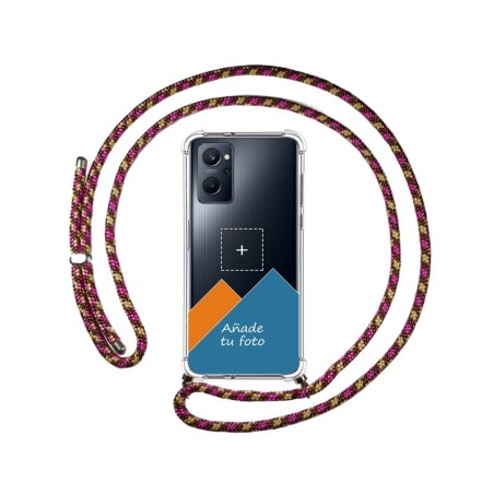 Personaliza tu Funda Colgante Transparente para Realme 9i con Cordon Rosa / Dorado Dibujo Personalizada