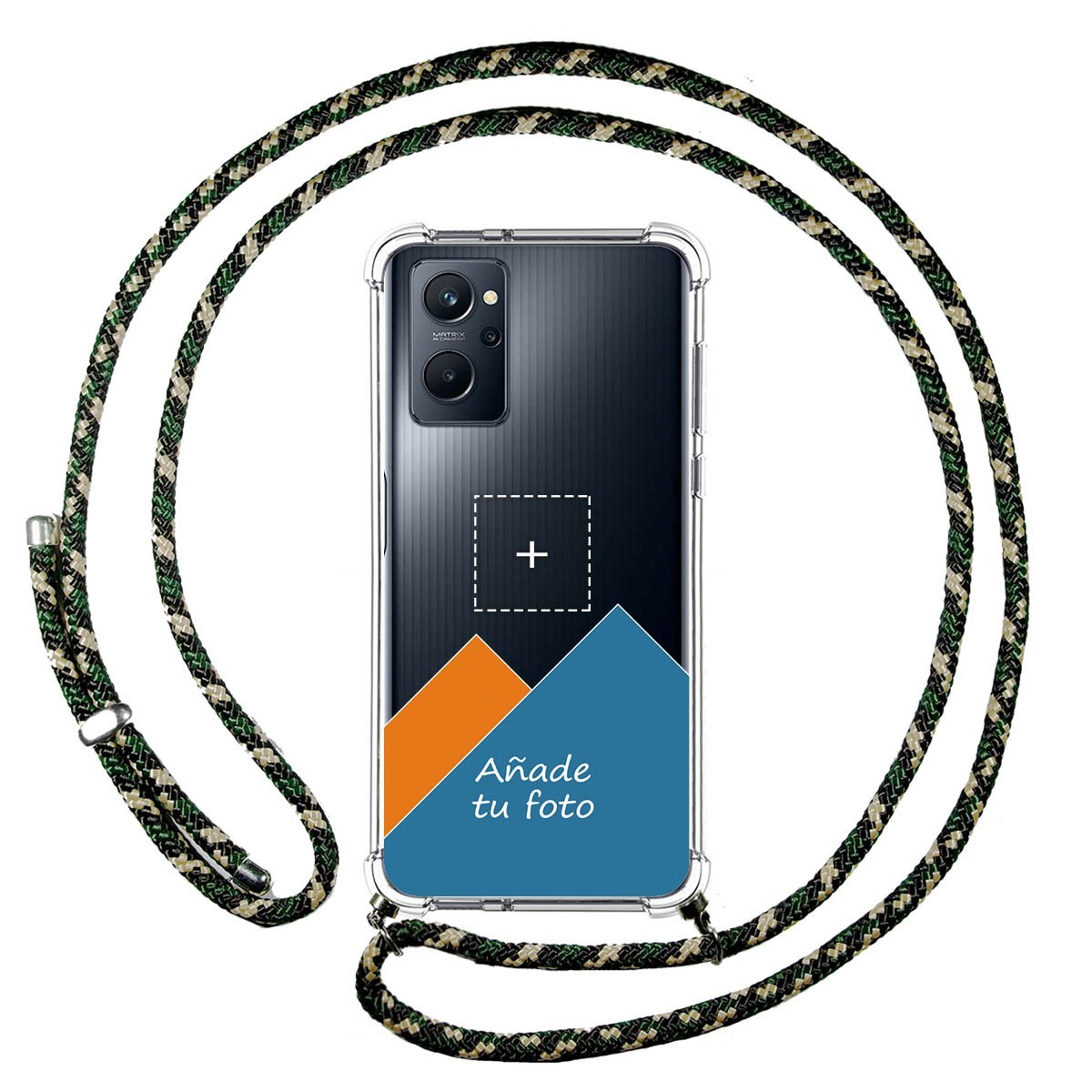 Personaliza tu Funda Colgante Transparente para Realme 9i con Cordon Verde / Dorado Dibujo Personalizada