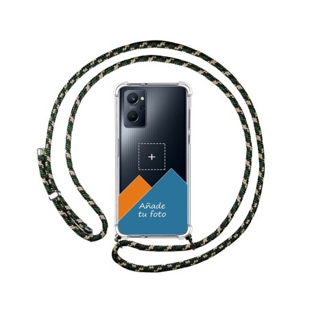 Personaliza tu Funda Colgante Transparente para Realme 9i con Cordon Verde / Dorado Dibujo Personalizada