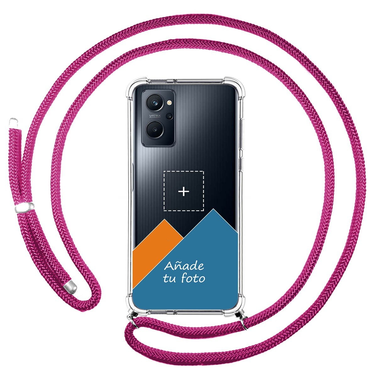 Personaliza tu Funda Colgante Transparente para Realme 9i con Cordon Rosa Fucsia Dibujo Personalizada