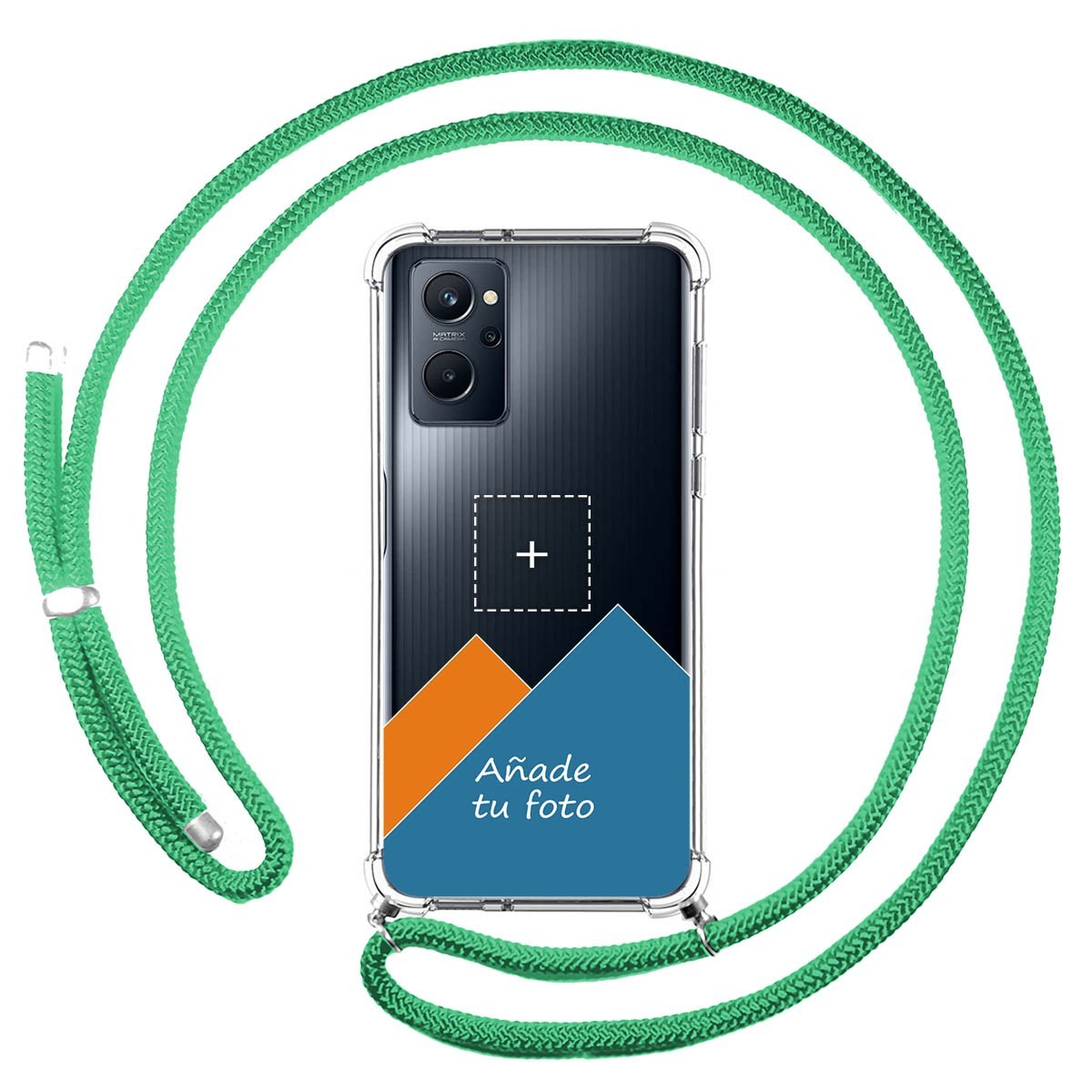 Personaliza tu Funda Colgante Transparente para Realme 9i con Cordon Verde Agua Dibujo Personalizada