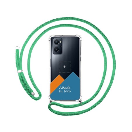 Personaliza tu Funda Colgante Transparente para Realme 9i con Cordon Verde Agua Dibujo Personalizada
