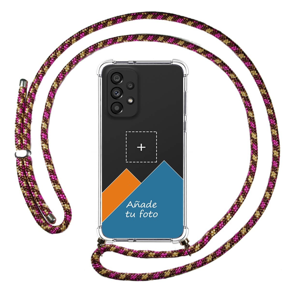 Personaliza tu Funda Colgante Transparente para Samsung Galaxy A53 5G con Cordon Rosa / Dorado Dibujo Personalizada