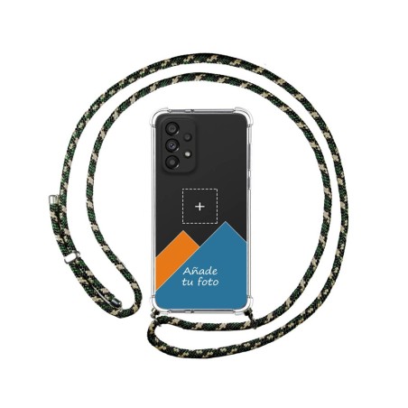 Personaliza tu Funda Colgante Transparente para Samsung Galaxy A53 5G con Cordon Verde / Dorado Dibujo Personalizada