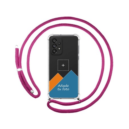 Personaliza tu Funda Colgante Transparente para Samsung Galaxy A53 5G con Cordon Rosa Fucsia Dibujo Personalizada