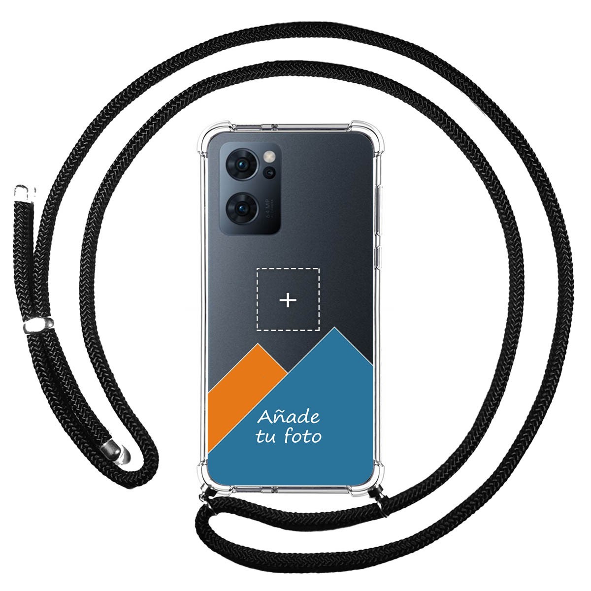 Personaliza tu Funda Colgante Transparente para Oppo Reno 7 5G con Cordon Negro Dibujo Personalizada