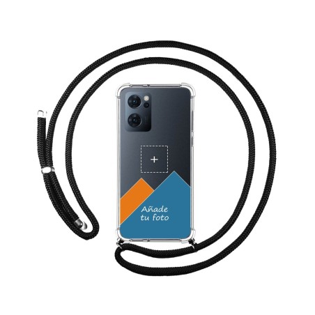 Personaliza tu Funda Colgante Transparente para Oppo Reno 7 5G con Cordon Negro Dibujo Personalizada