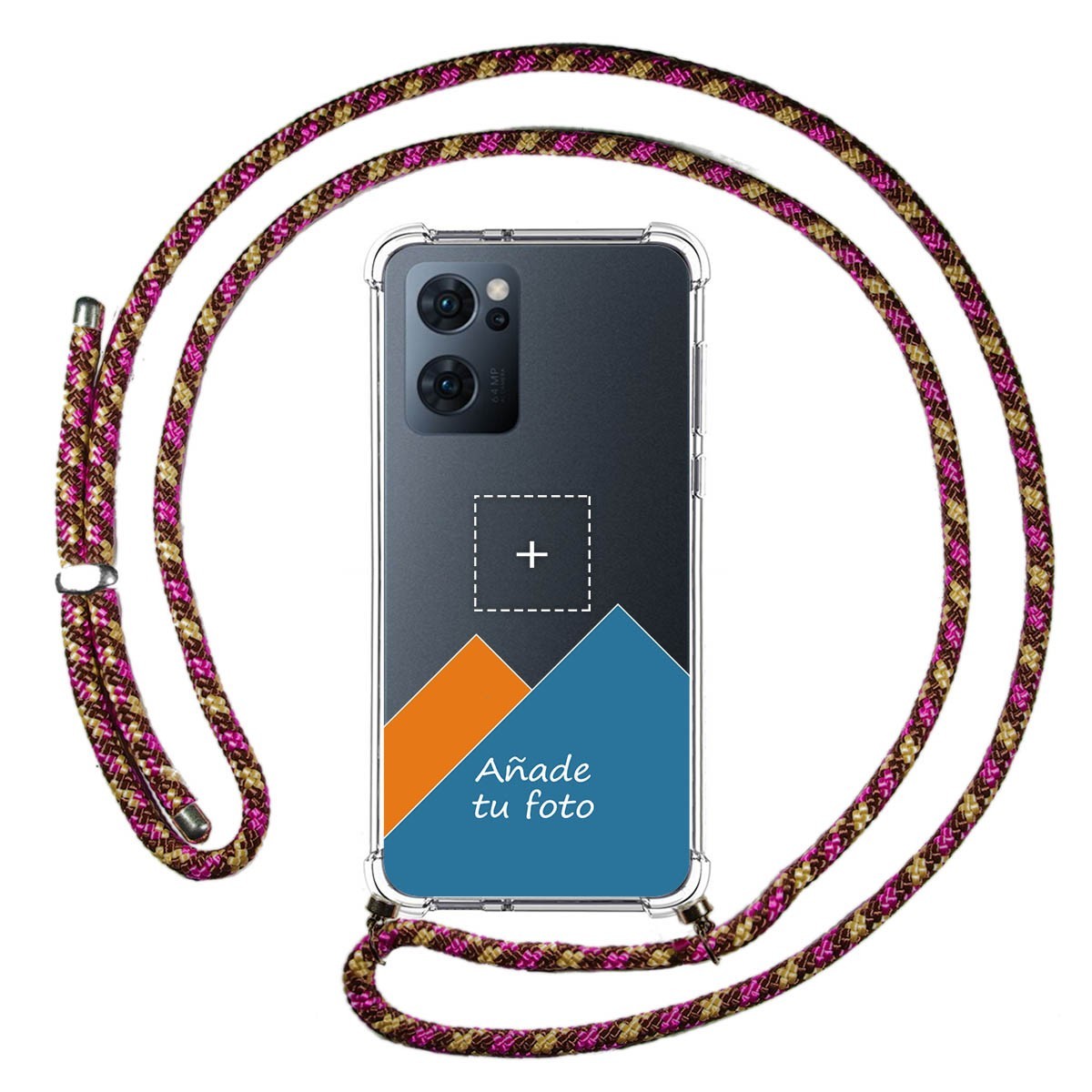 Personaliza tu Funda Colgante Transparente para Oppo Reno 7 5G con Cordon Rosa / Dorado Dibujo Personalizada