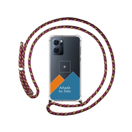Personaliza tu Funda Colgante Transparente para Oppo Reno 7 5G con Cordon Rosa / Dorado Dibujo Personalizada