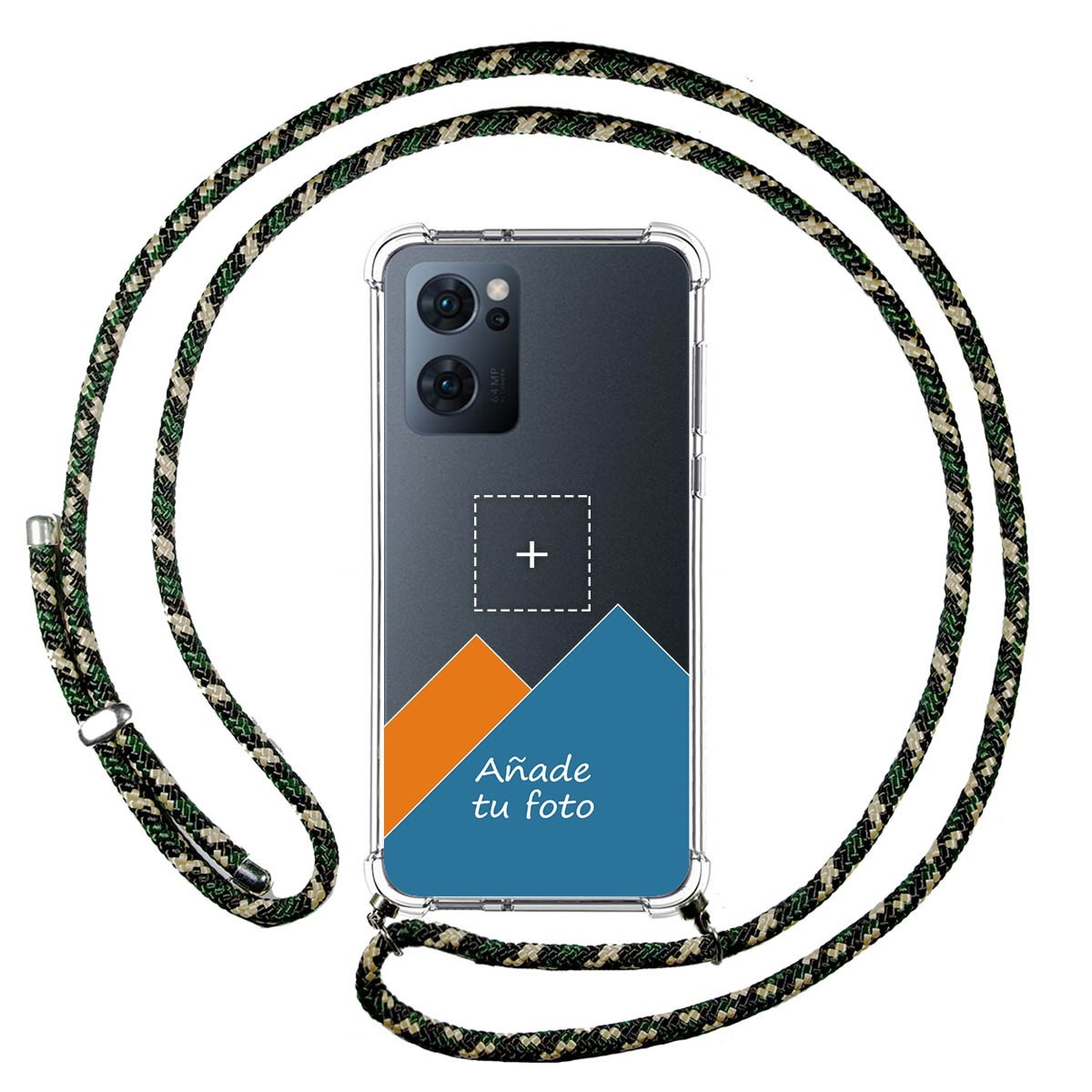 Personaliza tu Funda Colgante Transparente para Oppo Reno 7 5G con Cordon Verde / Dorado Dibujo Personalizada