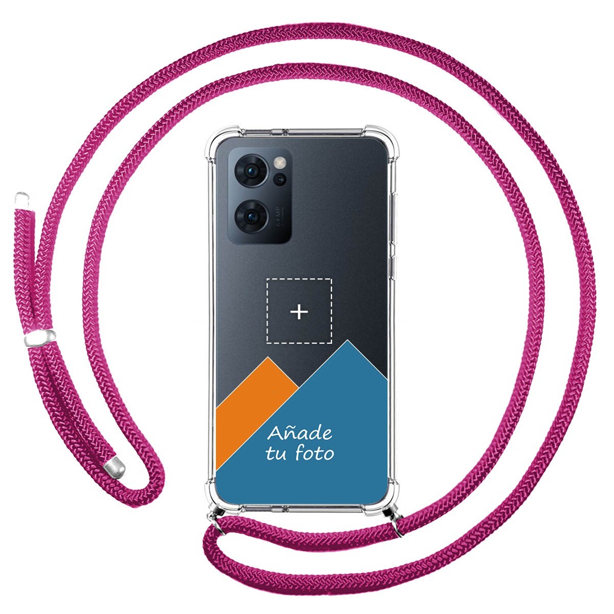 Personaliza tu Funda Colgante Transparente para Oppo Reno 7 5G con Cordon Rosa Fucsia Dibujo Personalizada
