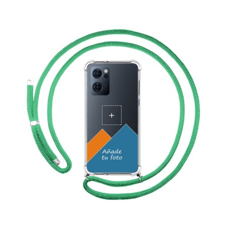Personaliza tu Funda Colgante Transparente para Oppo Reno 7 5G con Cordon Verde Agua Dibujo Personalizada
