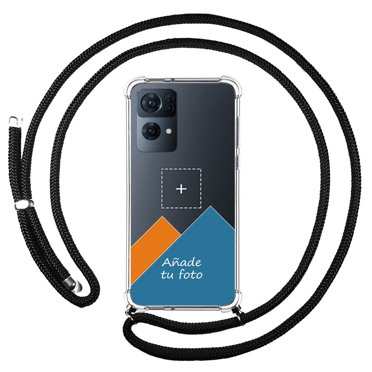 Personaliza tu Funda Colgante Transparente para Oppo Reno 7 Pro 5G con Cordon Negro Dibujo Personalizada