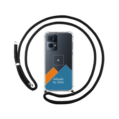 Personaliza tu Funda Colgante Transparente para Oppo Reno 7 Pro 5G con Cordon Negro Dibujo Personalizada