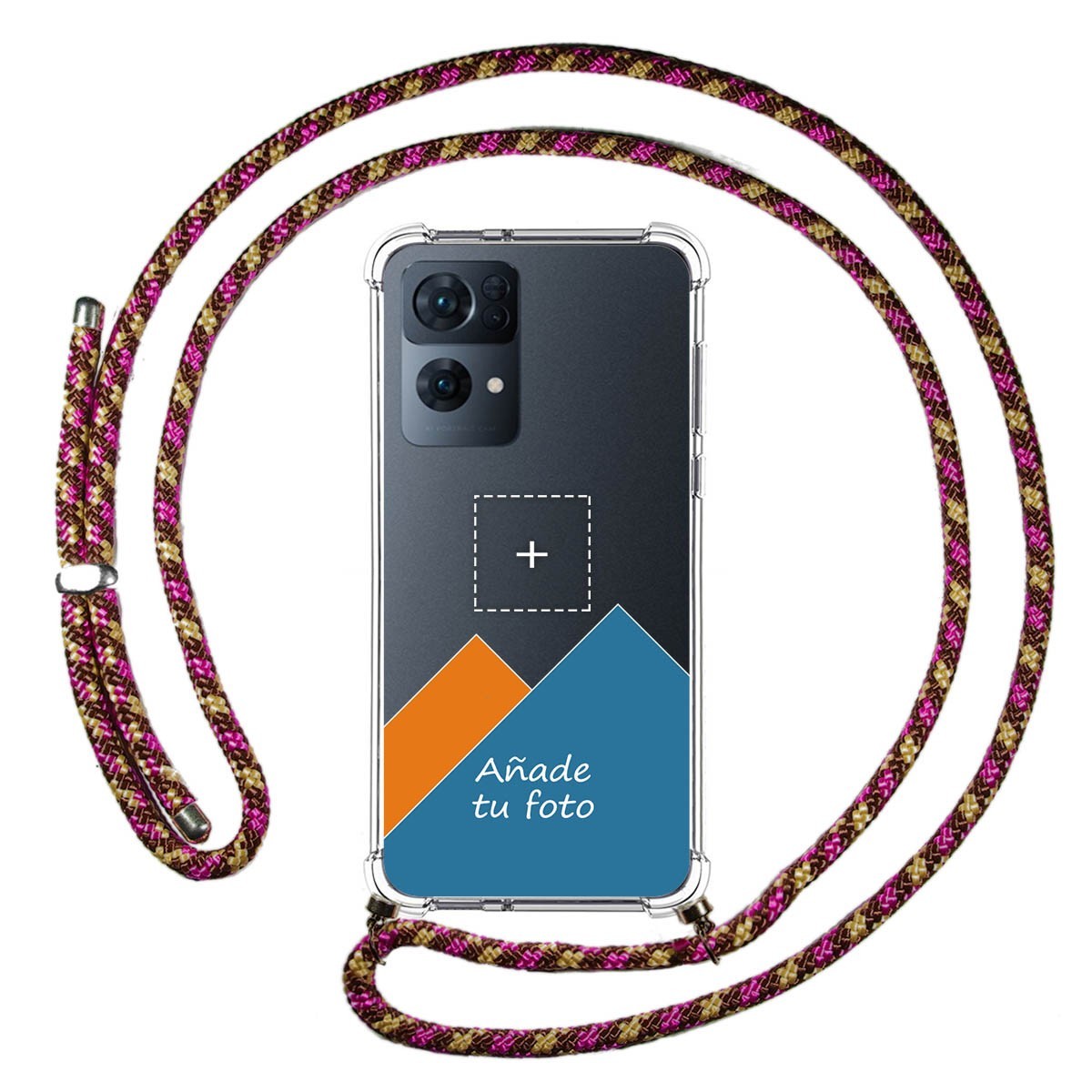Personaliza tu Funda Colgante Transparente para Oppo Reno 7 Pro 5G con Cordon Rosa / Dorado Dibujo Personalizada