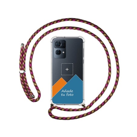 Personaliza tu Funda Colgante Transparente para Oppo Reno 7 Pro 5G con Cordon Rosa / Dorado Dibujo Personalizada