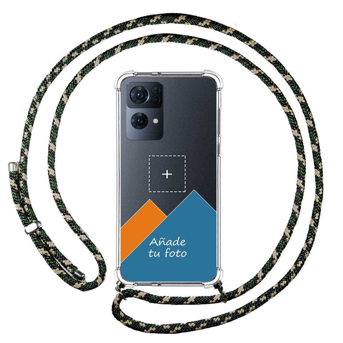 Personaliza tu Funda Colgante Transparente para Oppo Reno 7 Pro 5G con Cordon Verde / Dorado Dibujo Personalizada