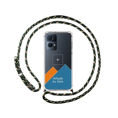 Personaliza tu Funda Colgante Transparente para Oppo Reno 7 Pro 5G con Cordon Verde / Dorado Dibujo Personalizada