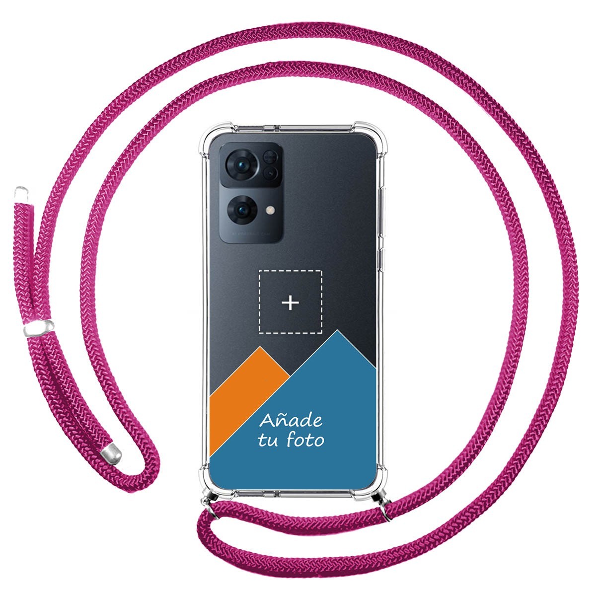 Personaliza tu Funda Colgante Transparente para Oppo Reno 7 Pro 5G con Cordon Rosa Fucsia Dibujo Personalizada