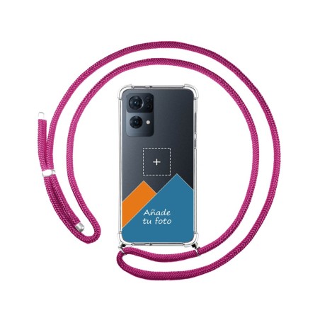Personaliza tu Funda Colgante Transparente para Oppo Reno 7 Pro 5G con Cordon Rosa Fucsia Dibujo Personalizada