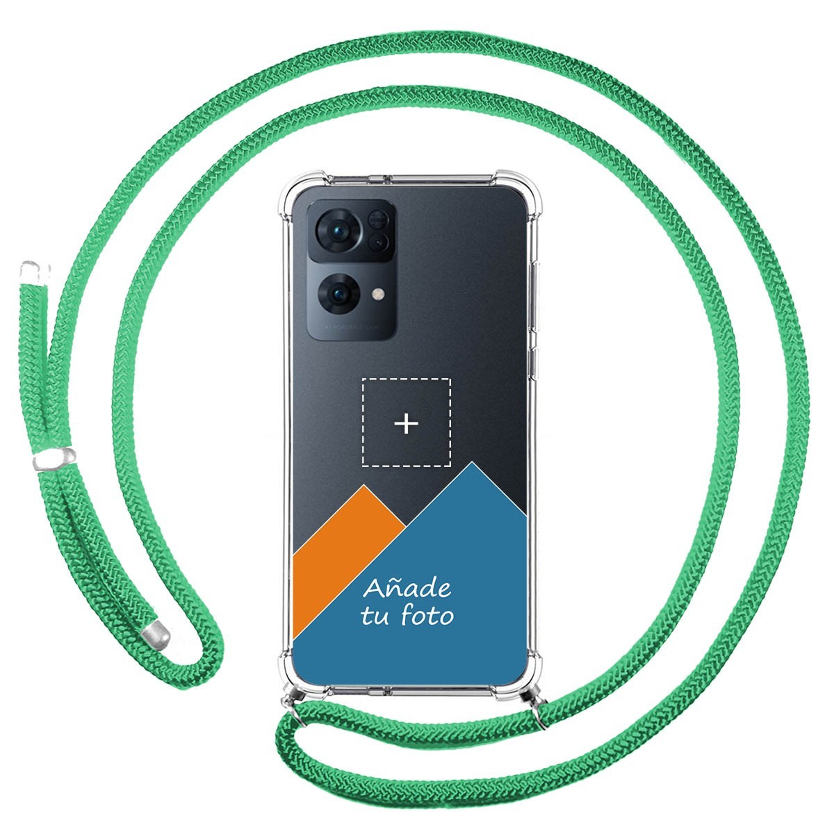 Personaliza tu Funda Colgante Transparente para Oppo Reno 7 Pro 5G con Cordon Verde Agua Dibujo Personalizada