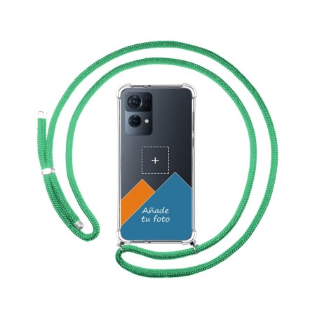 Personaliza tu Funda Colgante Transparente para Oppo Reno 7 Pro 5G con Cordon Verde Agua Dibujo Personalizada