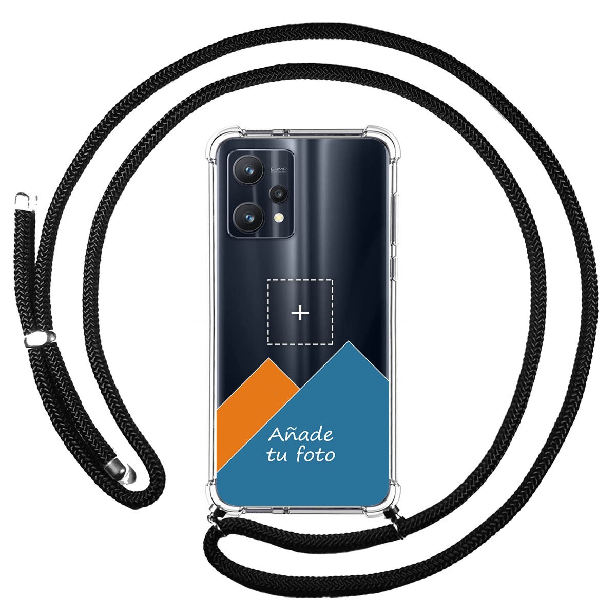 Personaliza tu Funda Colgante Transparente para Realme 9 Pro 5G con Cordon Negro Dibujo Personalizada