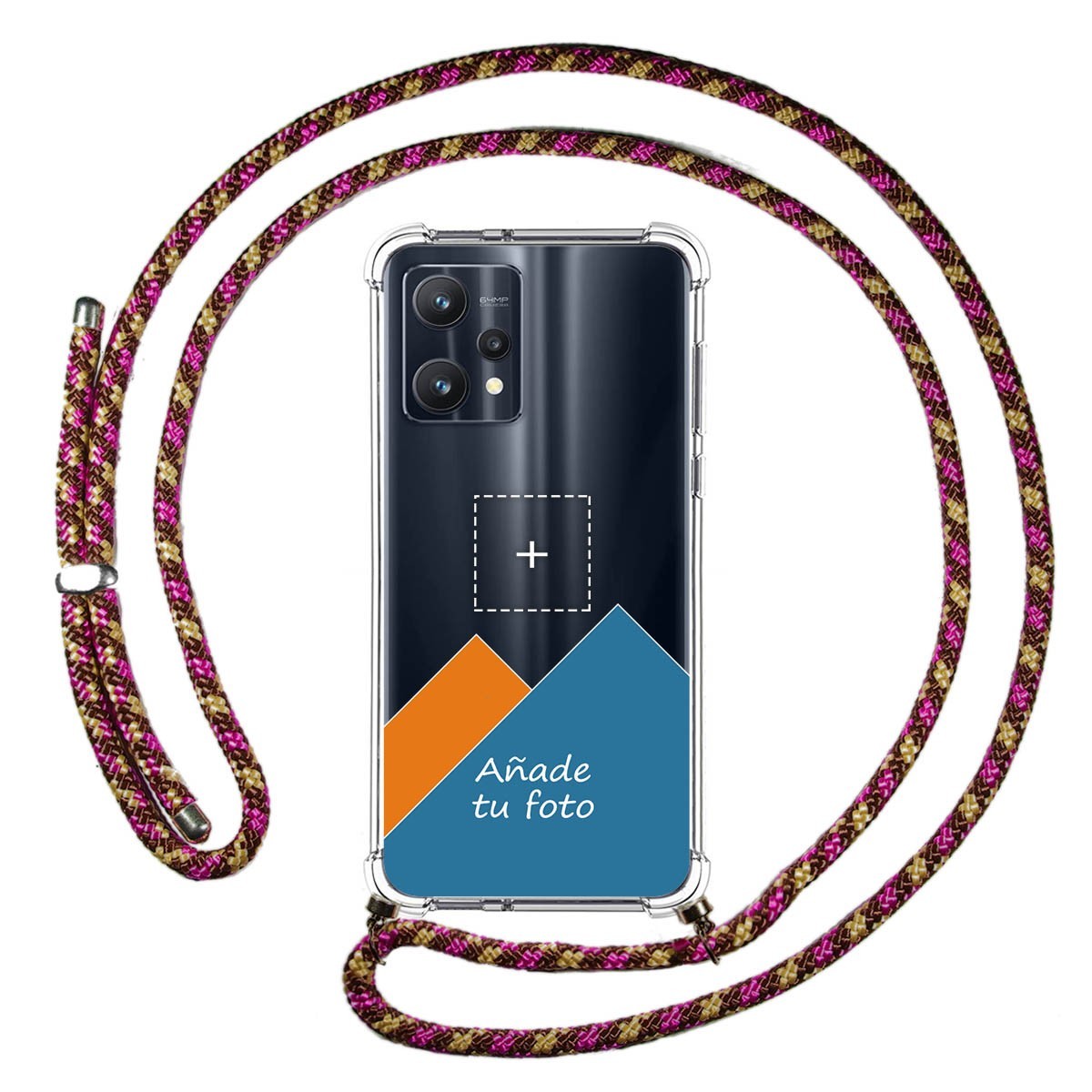 Personaliza tu Funda Colgante Transparente para Realme 9 Pro 5G con Cordon Rosa / Dorado Dibujo Personalizada