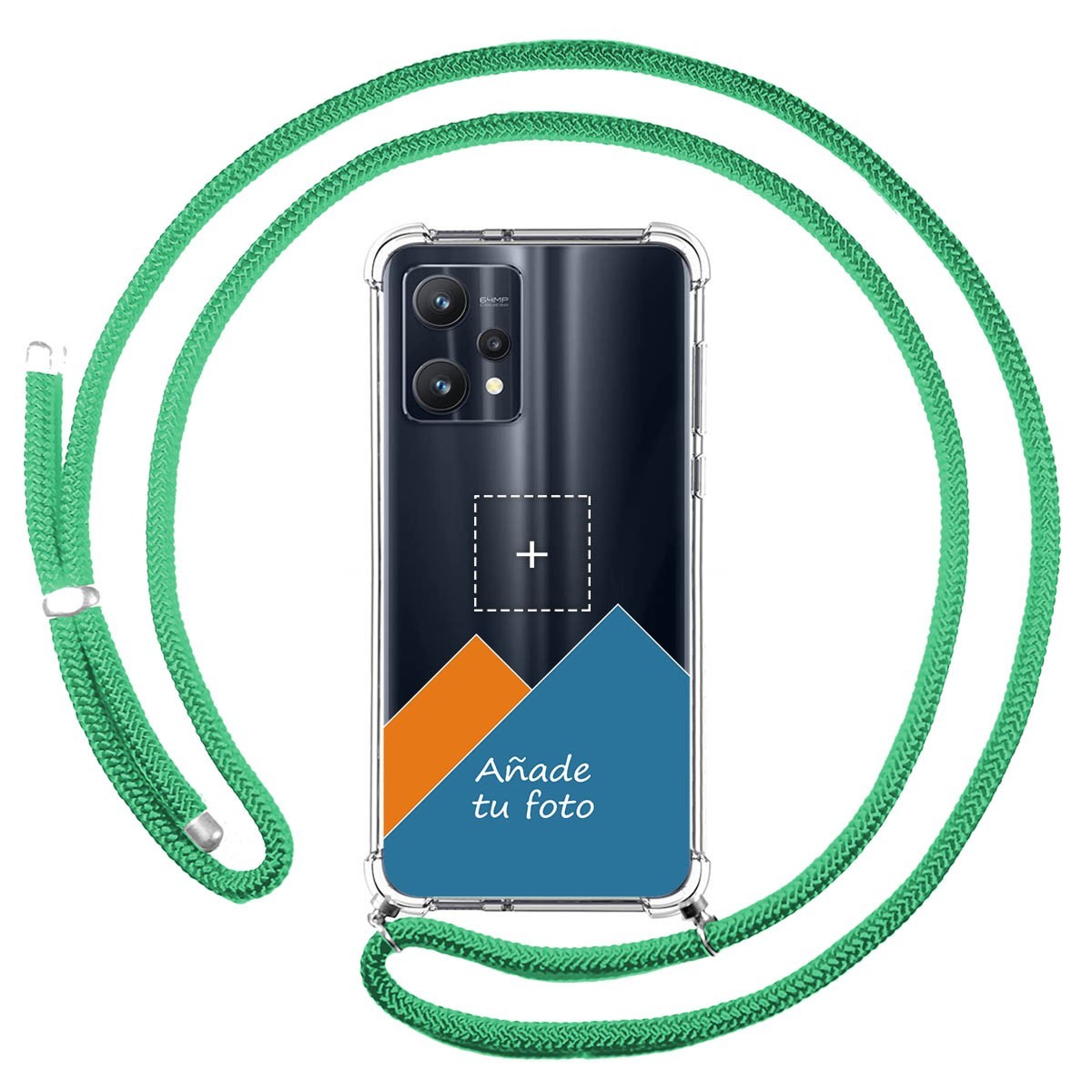 Personaliza tu Funda Colgante Transparente para Realme 9 Pro 5G con Cordon Verde Agua Dibujo Personalizada