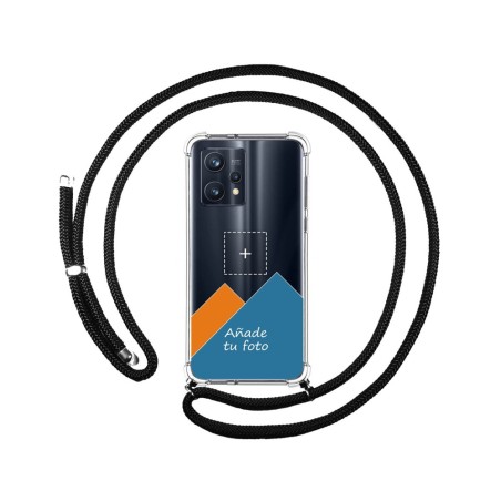 Personaliza tu Funda Colgante Transparente para Realme 9 Pro Plus 5G con Cordon Negro Dibujo Personalizada