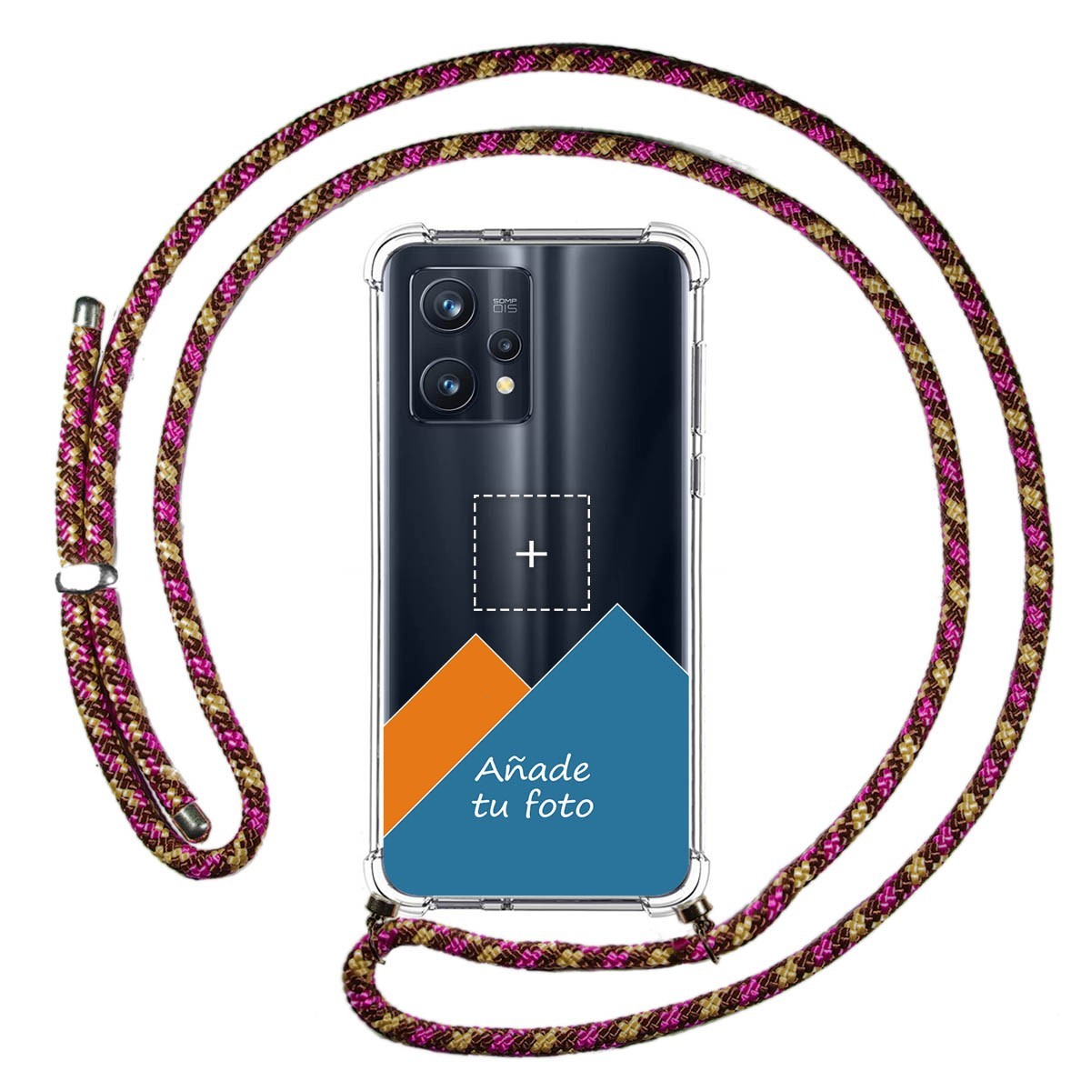 Personaliza tu Funda Colgante Transparente para Realme 9 Pro Plus 5G con Cordon Rosa / Dorado Dibujo Personalizada