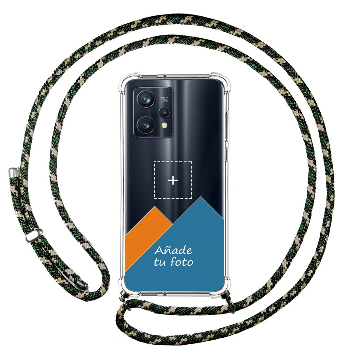 Personaliza tu Funda Colgante Transparente para Realme 9 Pro Plus 5G con Cordon Verde / Dorado Dibujo Personalizada