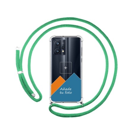 Personaliza tu Funda Colgante Transparente para Realme 9 Pro Plus 5G con Cordon Verde Agua Dibujo Personalizada