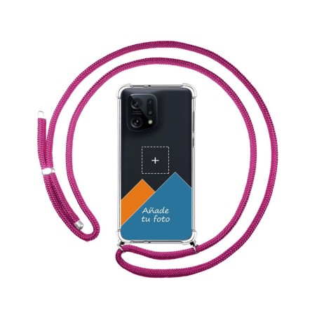 Personaliza tu Funda Colgante Transparente para Oppo Find X5 5G con Cordon Rosa Fucsia Dibujo Personalizada