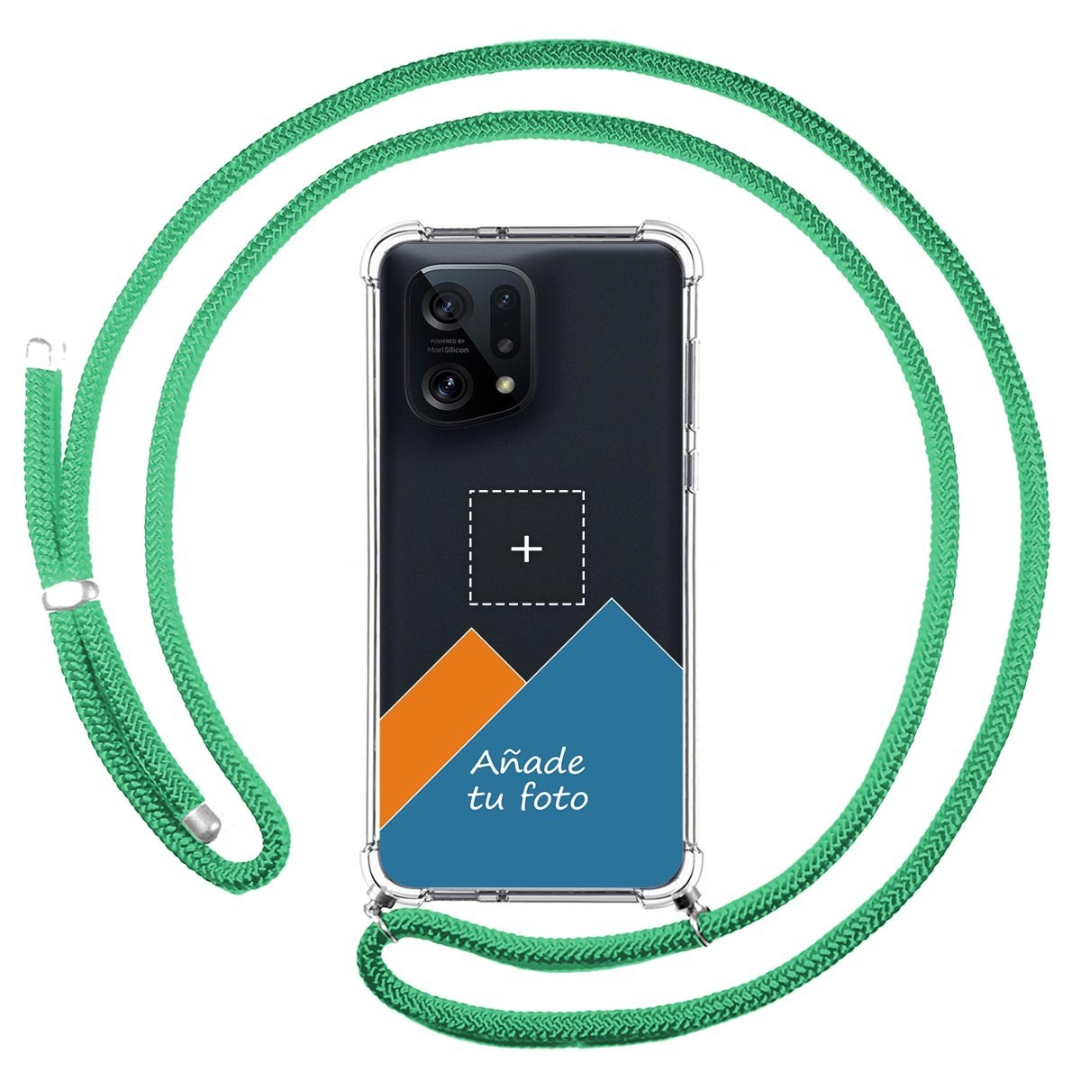 Personaliza tu Funda Colgante Transparente para Oppo Find X5 5G con Cordon Verde Agua Dibujo Personalizada