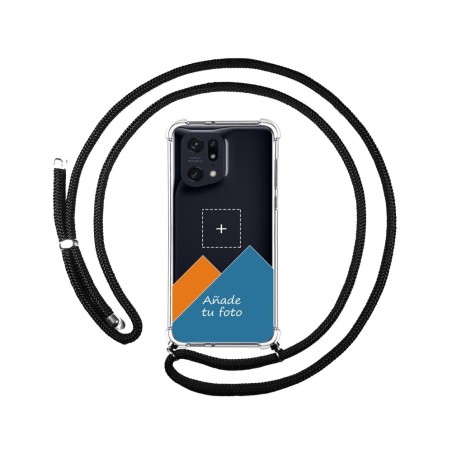 Personaliza tu Funda Colgante Transparente para Oppo Find X5 Pro 5G con Cordon Negro Dibujo Personalizada