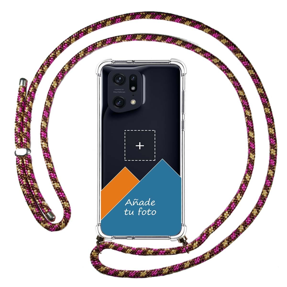 Personaliza tu Funda Colgante Transparente para Oppo Find X5 Pro 5G con Cordon Rosa / Dorado Dibujo Personalizada