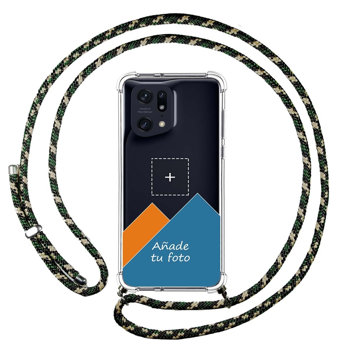 Personaliza tu Funda Colgante Transparente para Oppo Find X5 Pro 5G con Cordon Verde / Dorado Dibujo Personalizada