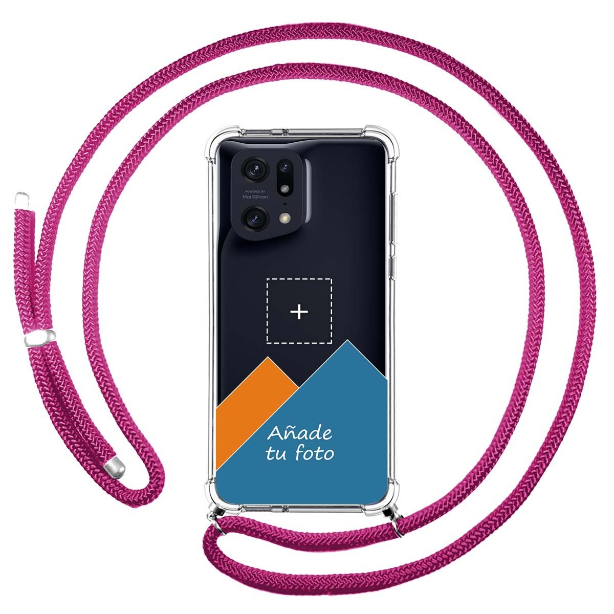 Personaliza tu Funda Colgante Transparente para Oppo Find X5 Pro 5G con Cordon Rosa Fucsia Dibujo Personalizada