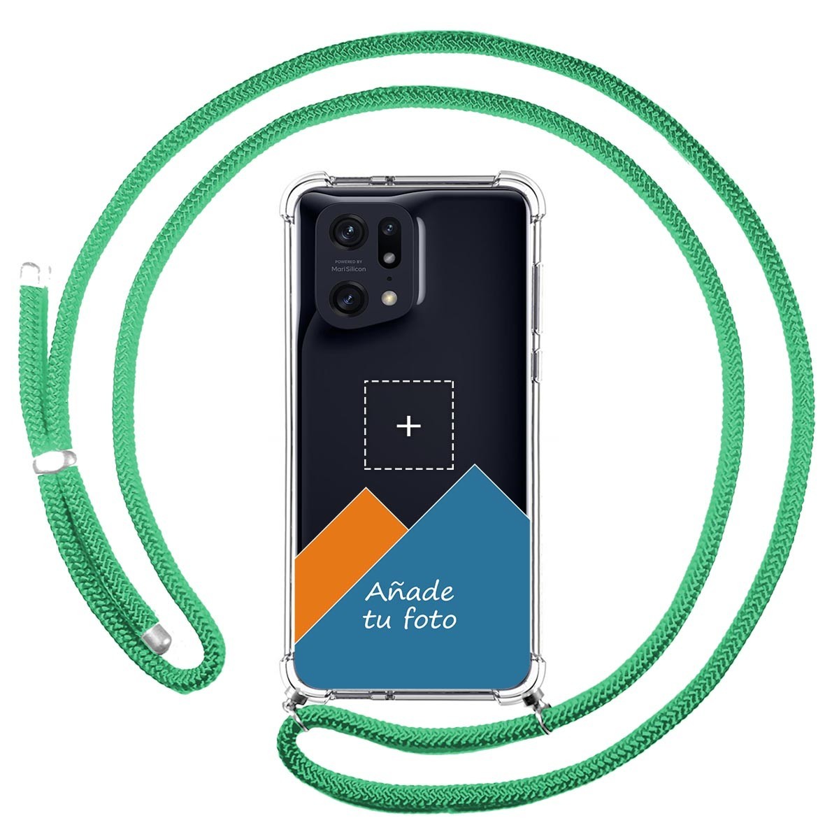 Personaliza tu Funda Colgante Transparente para Oppo Find X5 Pro 5G con Cordon Verde Agua Dibujo Personalizada